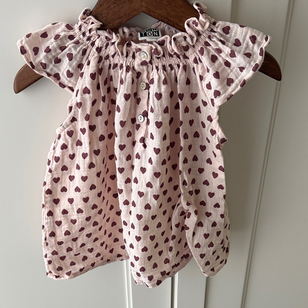 Bonton Light Pink Top with Maroon Heart Print